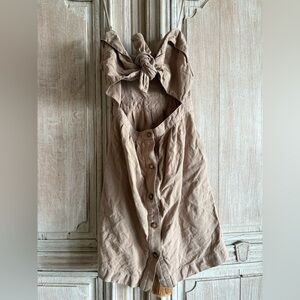 Reformation Beige Linen Cut Out Bow Top